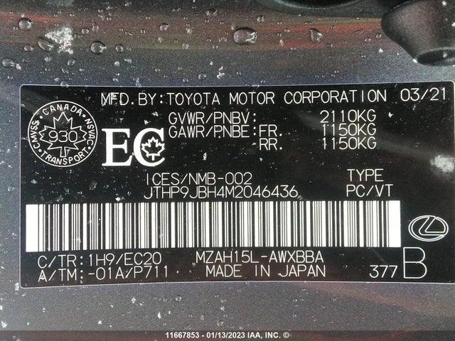JTHP9JBH4M2046436 Lexus UX 250H