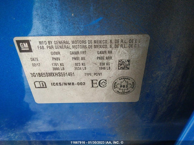 Chevrolet CRUZE LT 2017 3G1BE5SMXHS591491 Image 10