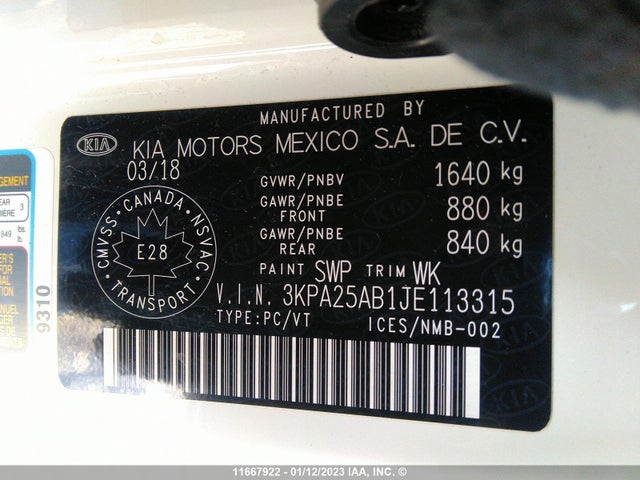 KIA RIO LX/S 2018 3KPA25AB1JE113315 Image 10