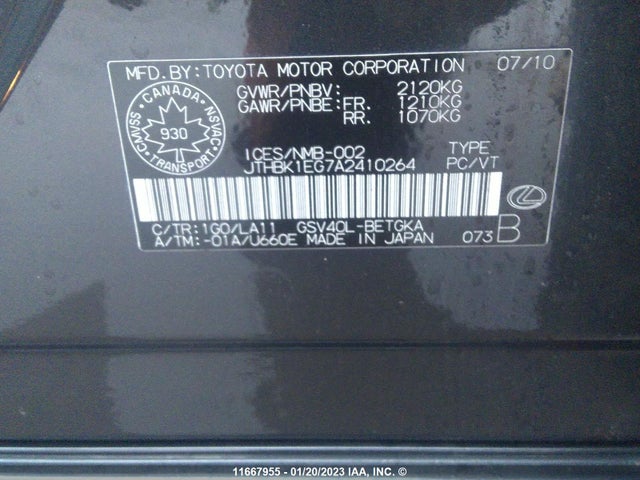 JTHBK1EG7A2410264 Lexus ES 350