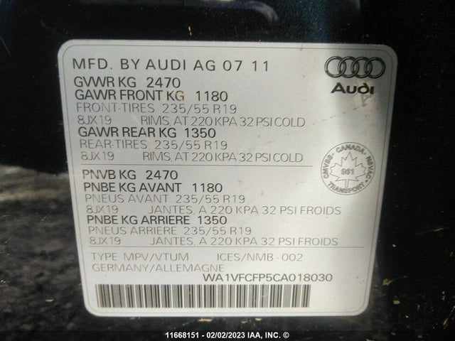 WA1VFCFP5CA018030 Audi Q5 Prestige