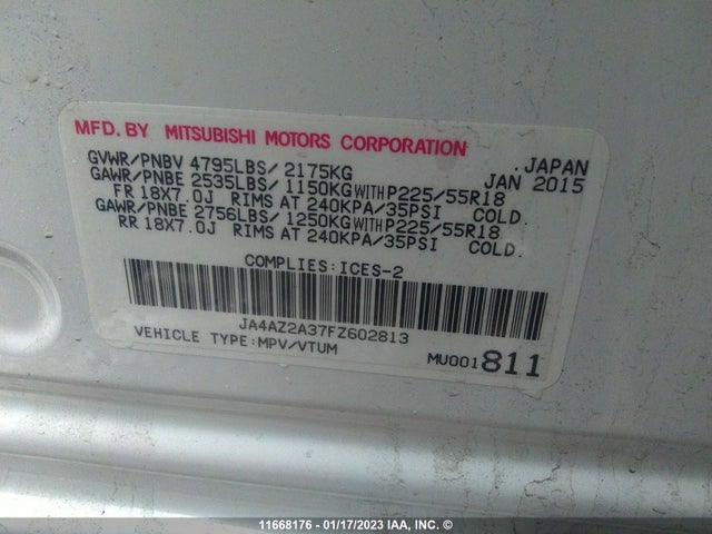 JA4AZ2A37FZ602813 Mitsubishi Outlander Es