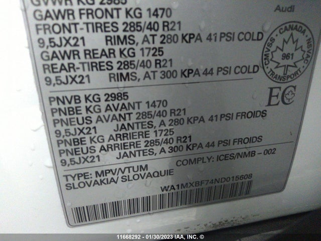 WA1MXBF74ND015608 Audi Q7 Progressiv