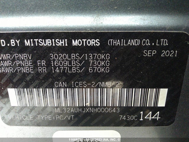 ML32AUHJXNH000643 Mitsubishi Mirage Es/le