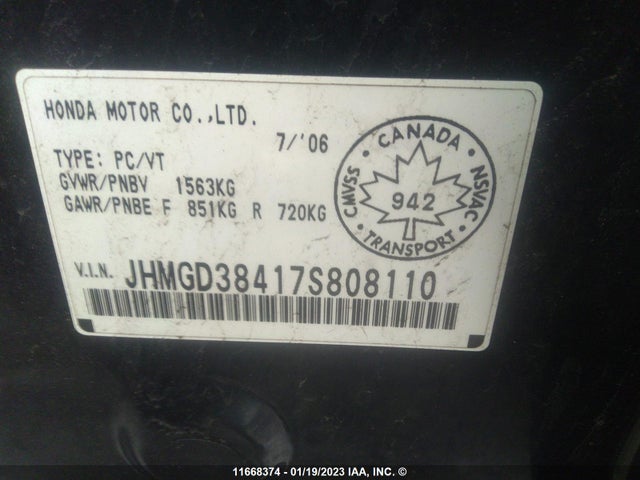 2007 Honda Fit მანქანა იყიდება აუქციონზე, vin: JHMGD38417S808110, აუქციონის ნომერი: 11668374