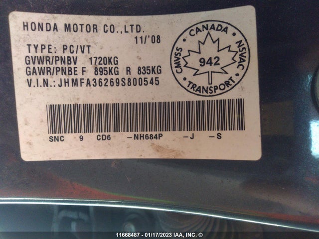 Honda CIVIC HYBRID 2009 JHMFA36269S800545 Image 10