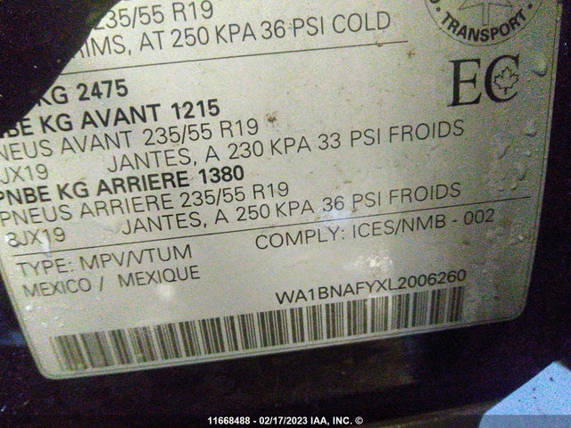 WA1BNAFYXL2006260 Audi Q5 Premium Plus