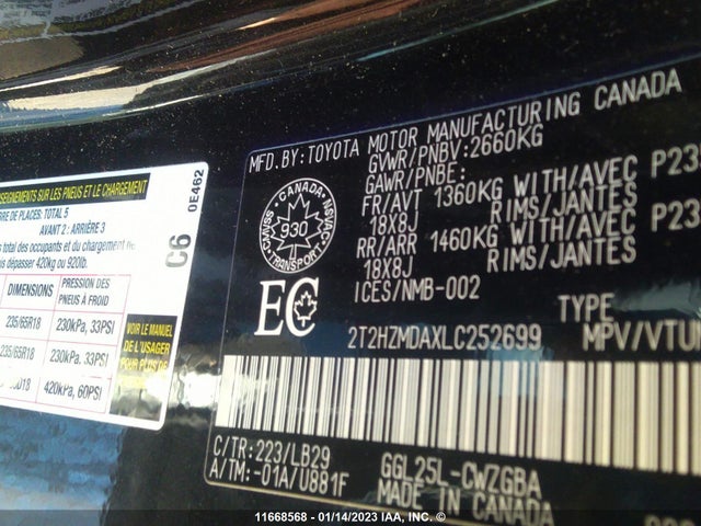 2T2HZMDAXLC252699 Lexus RX 350