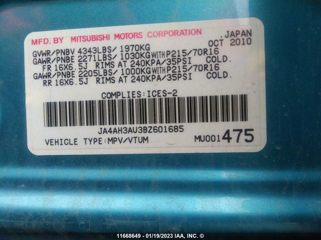 JA4AH3AU3BZ601685 Mitsubishi RVR SE