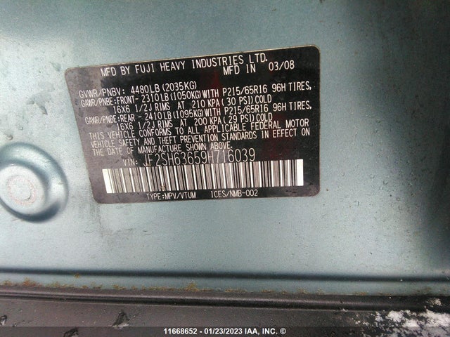 JF2SH63659H716039 Subaru Forester 2.5x Premium