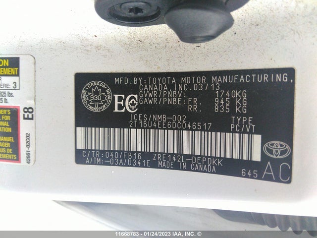 Toyota Corolla S/le 2013 2T1BU4EE6DC046517 Image 11