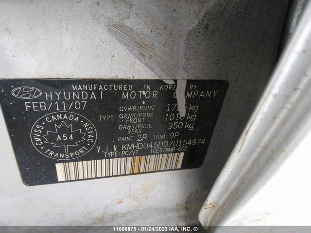 Hyundai Elantra 2007 KMHDU45D07U154974 Image 10