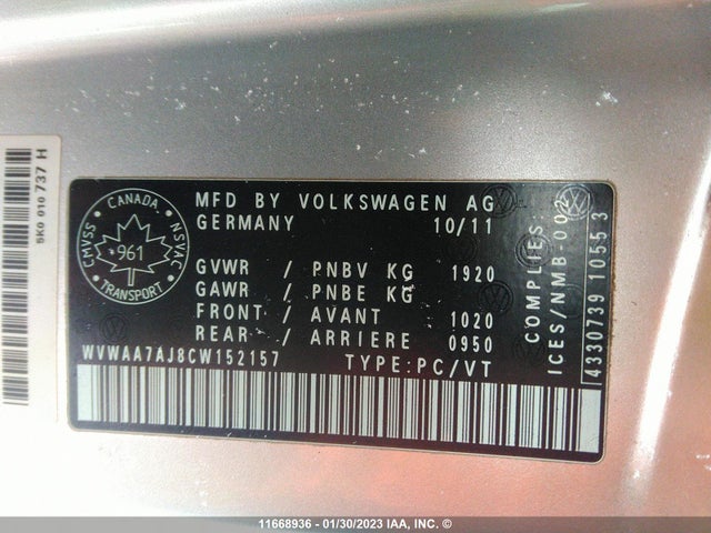 Volkswagen Golf 2012 WVWAA7AJ8CW152157 Image 10