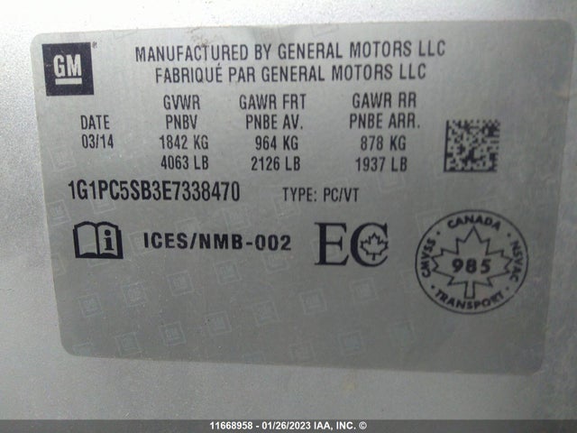 Chevrolet CRUZE LT 2014 1G1PC5SB3E7338470 Image 9