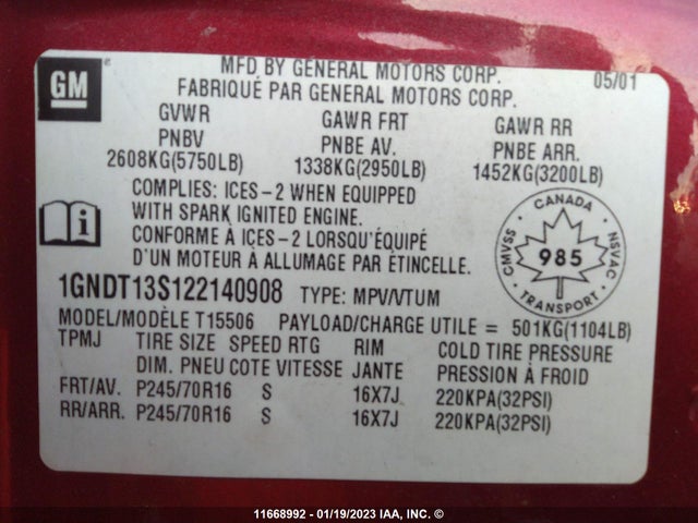 Chevrolet Trailblazer 2002 1GNDT13S122140908 Image 10