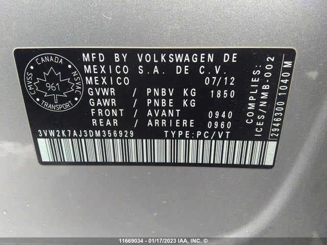 3VW2K7AJ3DM356929 Volkswagen Jetta