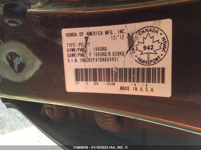 Honda Accord 2013 1HGCR2F81DA804451 Image 9