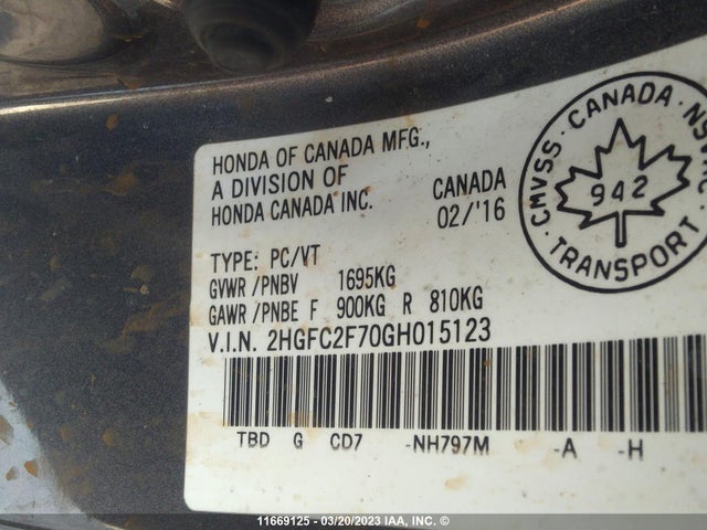 Honda CIVIC EX 2016 2HGFC2F70GH015123 Image 10