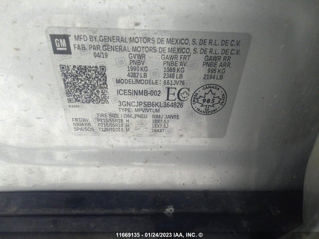Chevrolet TRAX 1LT 2019 3GNCJPSB6KL364826 Image 9