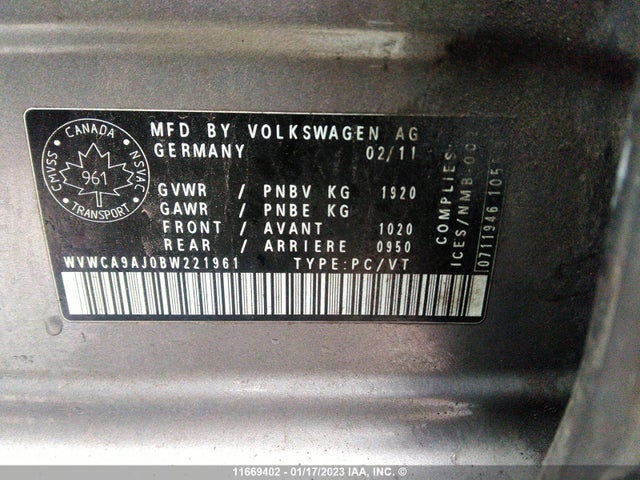 Volkswagen Golf 2011 WVWCA9AJ0BW221961 Image 10
