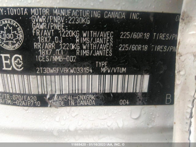 Toyota Rav4 Limited 2019 2T3DWRFV6KW033154 Image 11