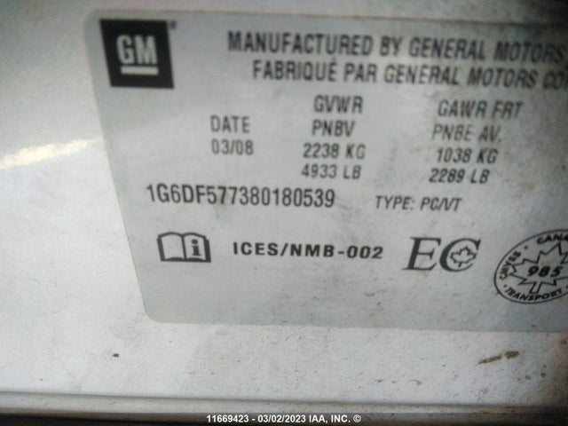 1G6DF577380180539 Cadillac CTS