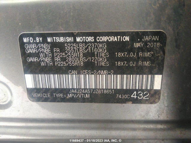 JA4J24A57JZ618651 Mitsubishi Outlander Se/gt