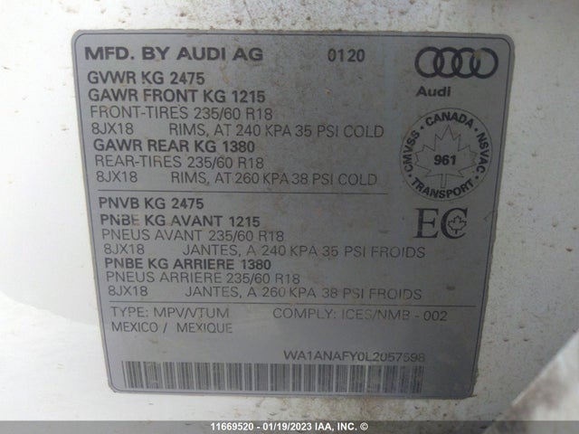 WA1ANAFY0L2057598 Audi Q5 Premium/titanium Premium
