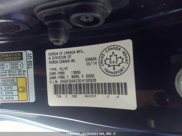 Honda Civic 2014 2HGFG4A53EH100928 Image 9