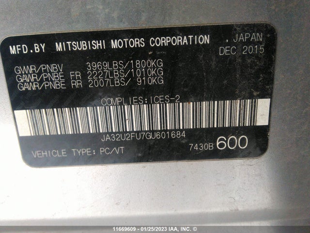 JA32U2FU7GU601684 Mitsubishi LANCER ES