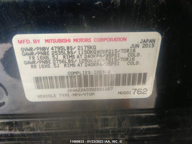 JA4AZ2A33GZ601207 Mitsubishi Outlander Es