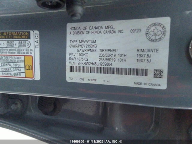 Honda Cr-v Sport 2020 2HKRW2H45LH239804 Image 9