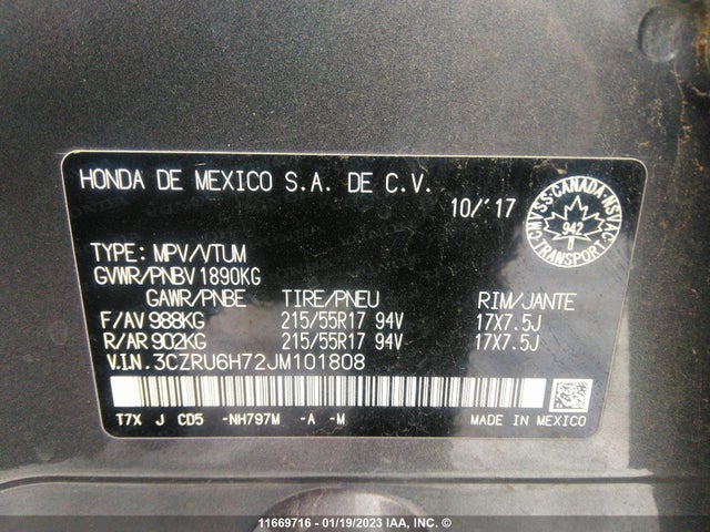 Honda HR-V 2018 3CZRU6H72JM101808 Image 9