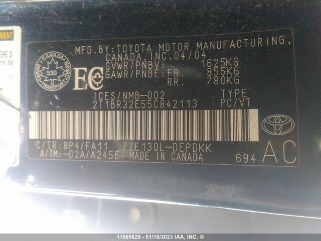 Toyota COROLLA CE/LE/S 2005 2T1BR32E55C842113 Image 10
