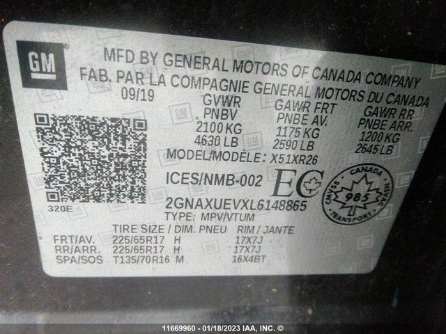 Chevrolet EQUINOX LT 2020 2GNAXUEVXL6148865 Image 9
