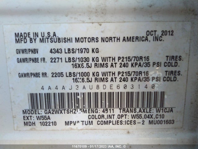 4A4AJ3AU8DE603140 Mitsubishi RVR SE