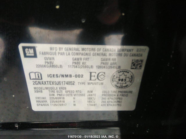 Chevrolet EQUINOX LT 2018 2GNAXTEX9J6174852 Image 9