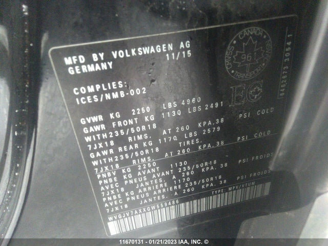 WVGJV7AXXGW559486 Volkswagen Tiguan Comfort/high/r-line/sp Ed