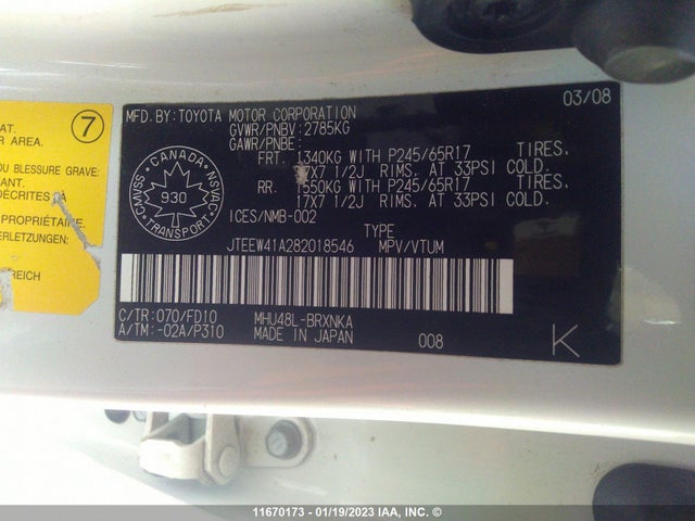 Toyota HIGHLANDER HYBRID 2008 JTEEW41A282018546 Image 10