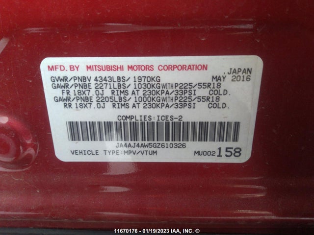 JA4AJ4AW5GZ610326 Mitsubishi Rvr Gt