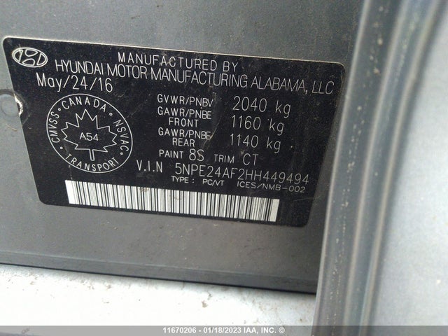 Hyundai SONATA SE 2017 5NPE24AF2HH449494 Image 10