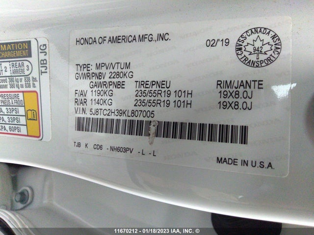5J8TC2H39KL807005 Acura RDX