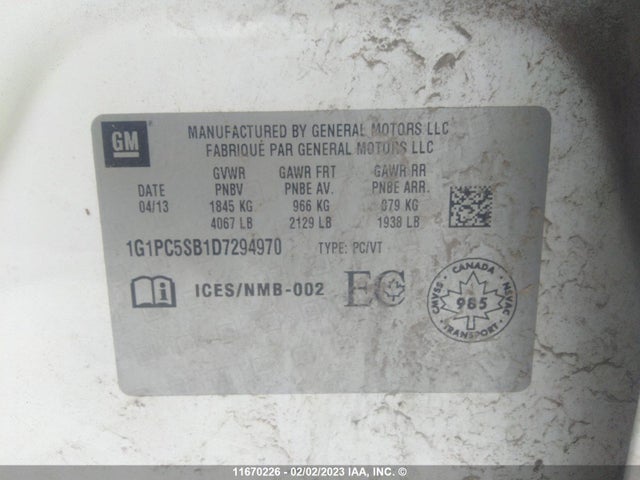 Chevrolet CRUZE LT 2013 1G1PC5SB1D7294970 Image 10