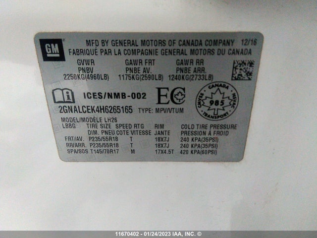 Chevrolet EQUINOX LT 2017 2GNALCEK4H6265165 Image 9