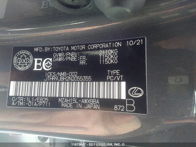 JTHR9JBH2N2055355 Lexus Ux 250h Base/250h F Sport/25