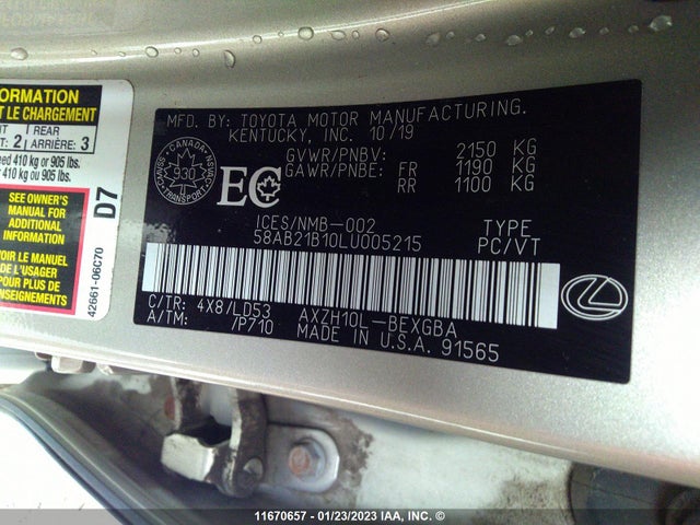 58AB21B10LU005215 Lexus ES 300H