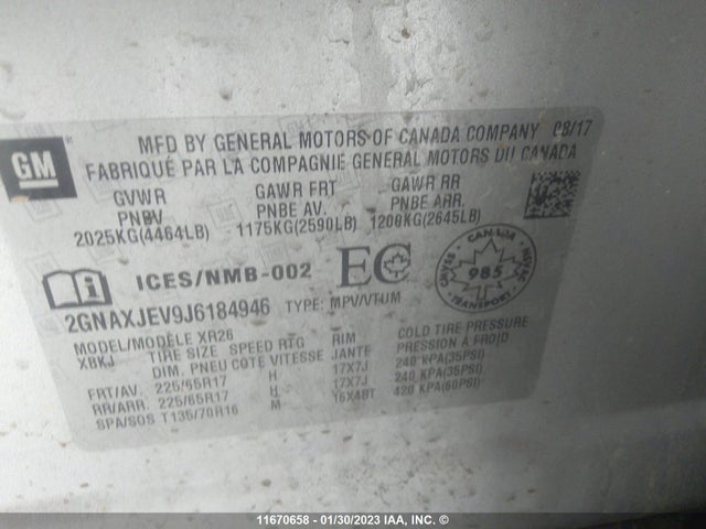 Chevrolet EQUINOX LT 2018 2GNAXJEV9J6184946 Image 9