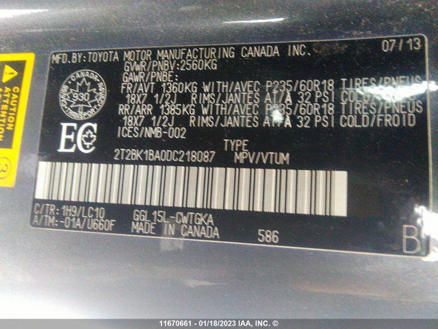2T2BK1BA0DC218087 Lexus Rx 350/base/f Sport