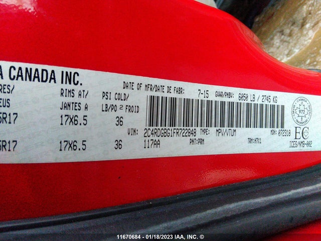 Dodge Grand Caravan 2015 2C4RDGBG1FR722848 Image 9