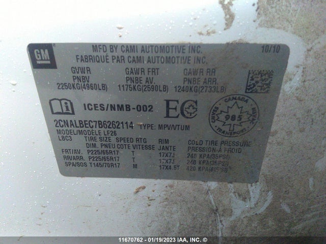 Chevrolet EQUINOX LS 2011 2CNALBEC7B6262114 Image 10